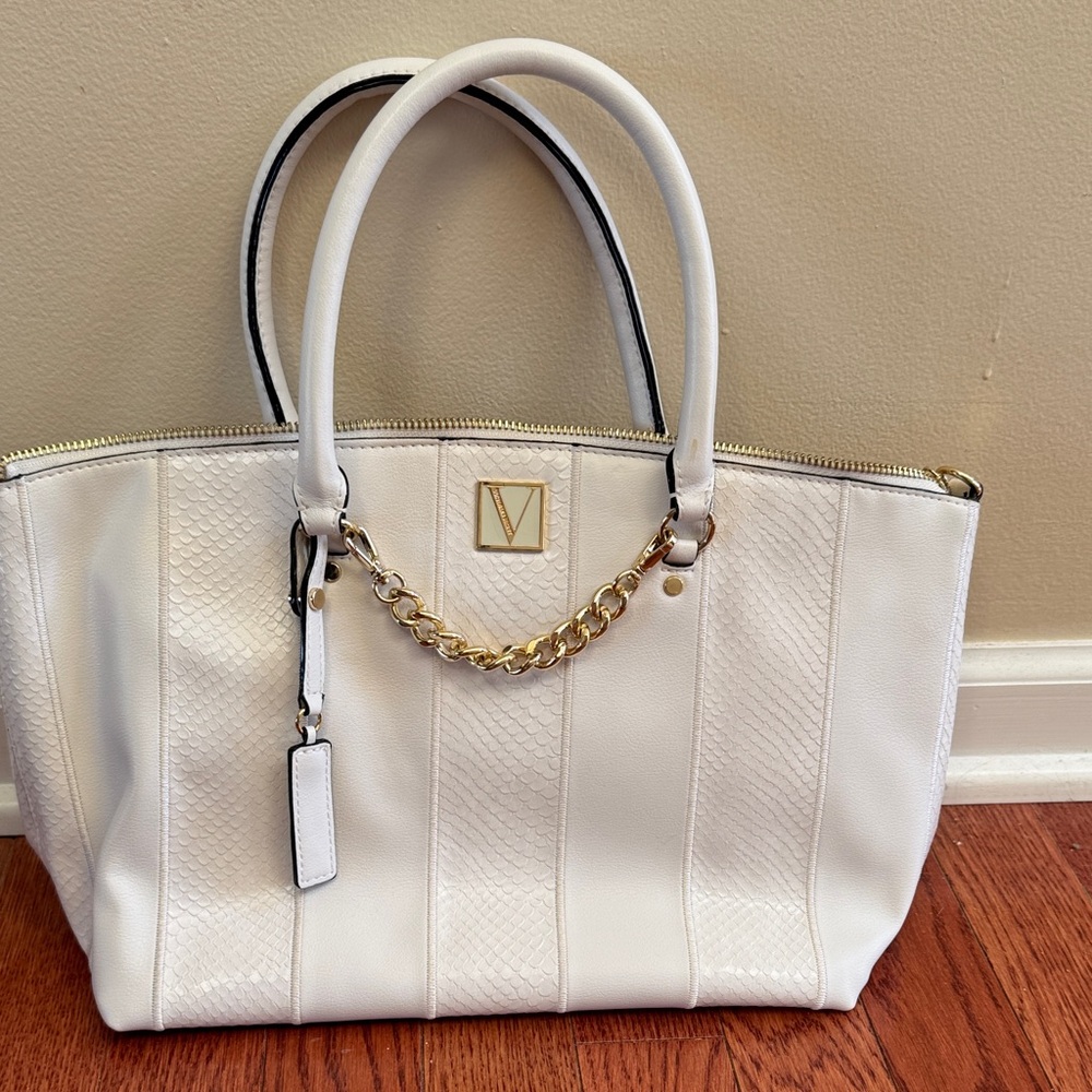Victoria’s Secret Elegant White Tote Bag with Gold Chain